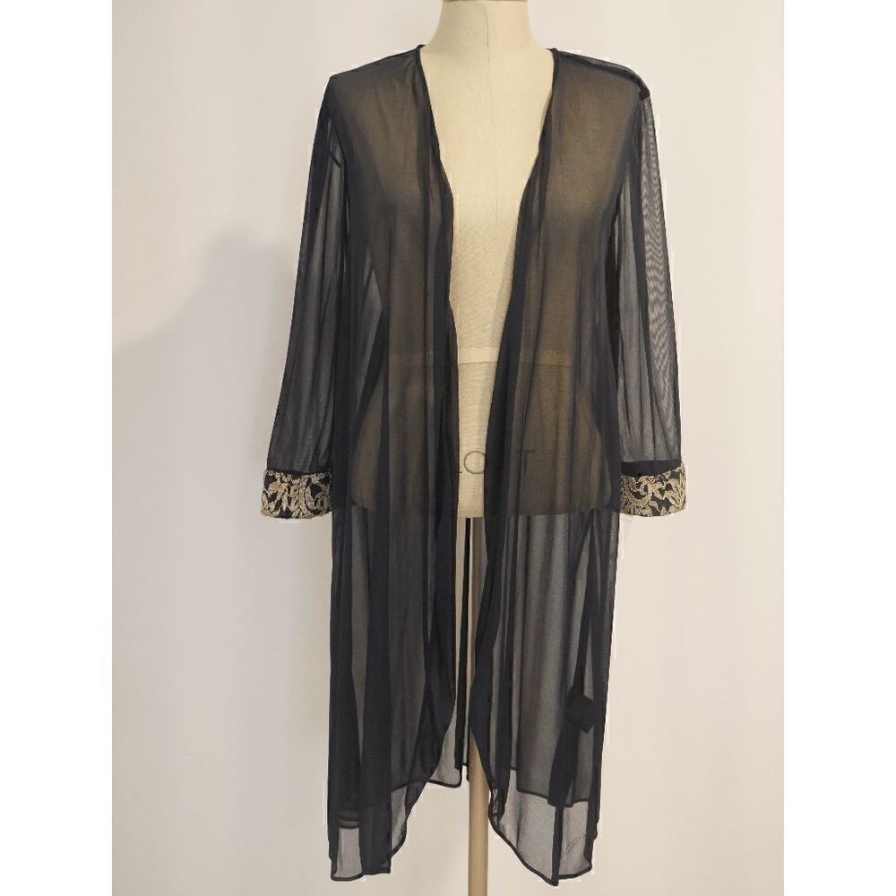 R & M Richards Embroidered Cuff Sheer-sleeve Blue Jacket Size 16W
